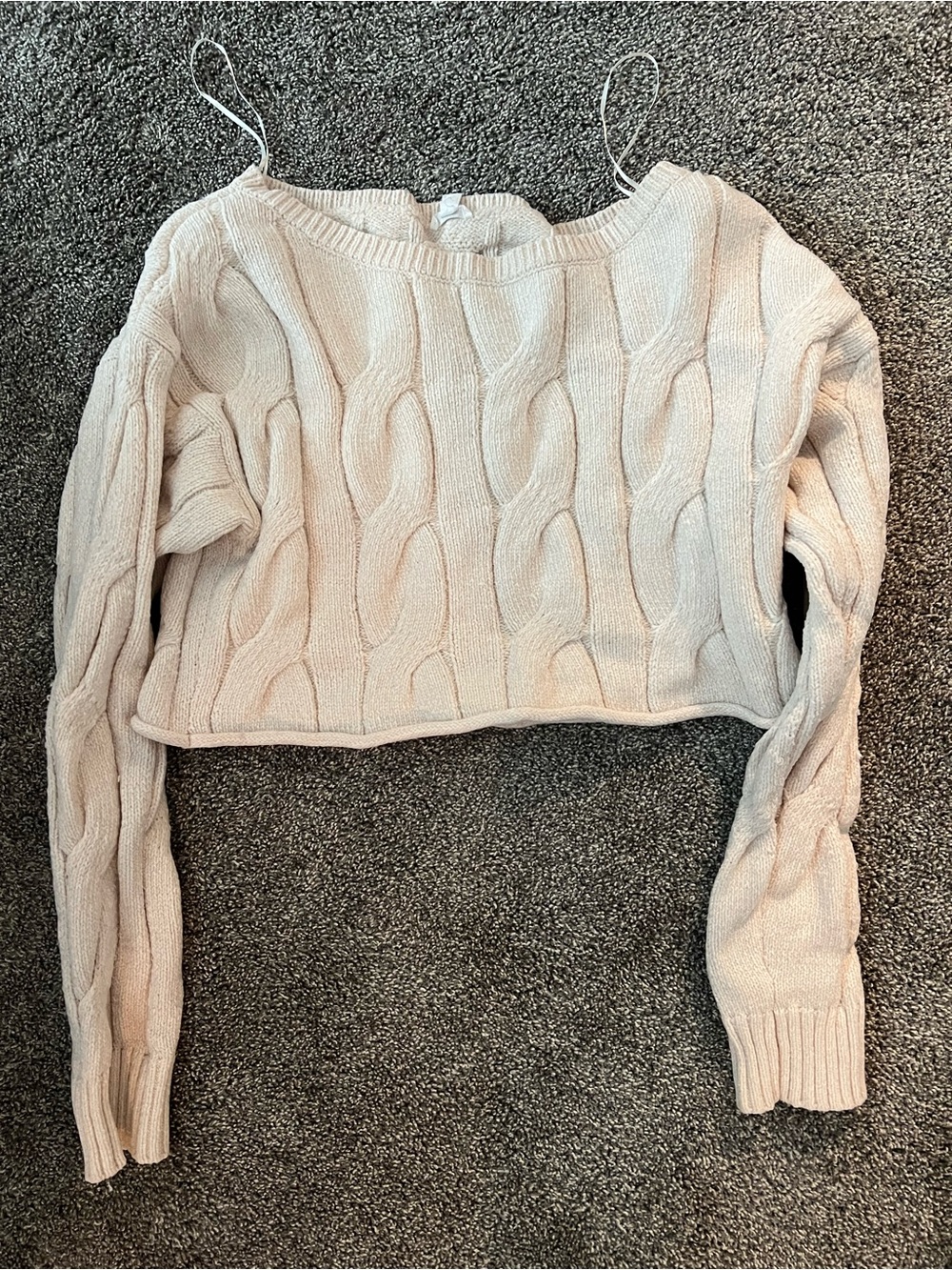 Garage Off-the-Shoulder Cable Knit Cropped Sweater - Cream